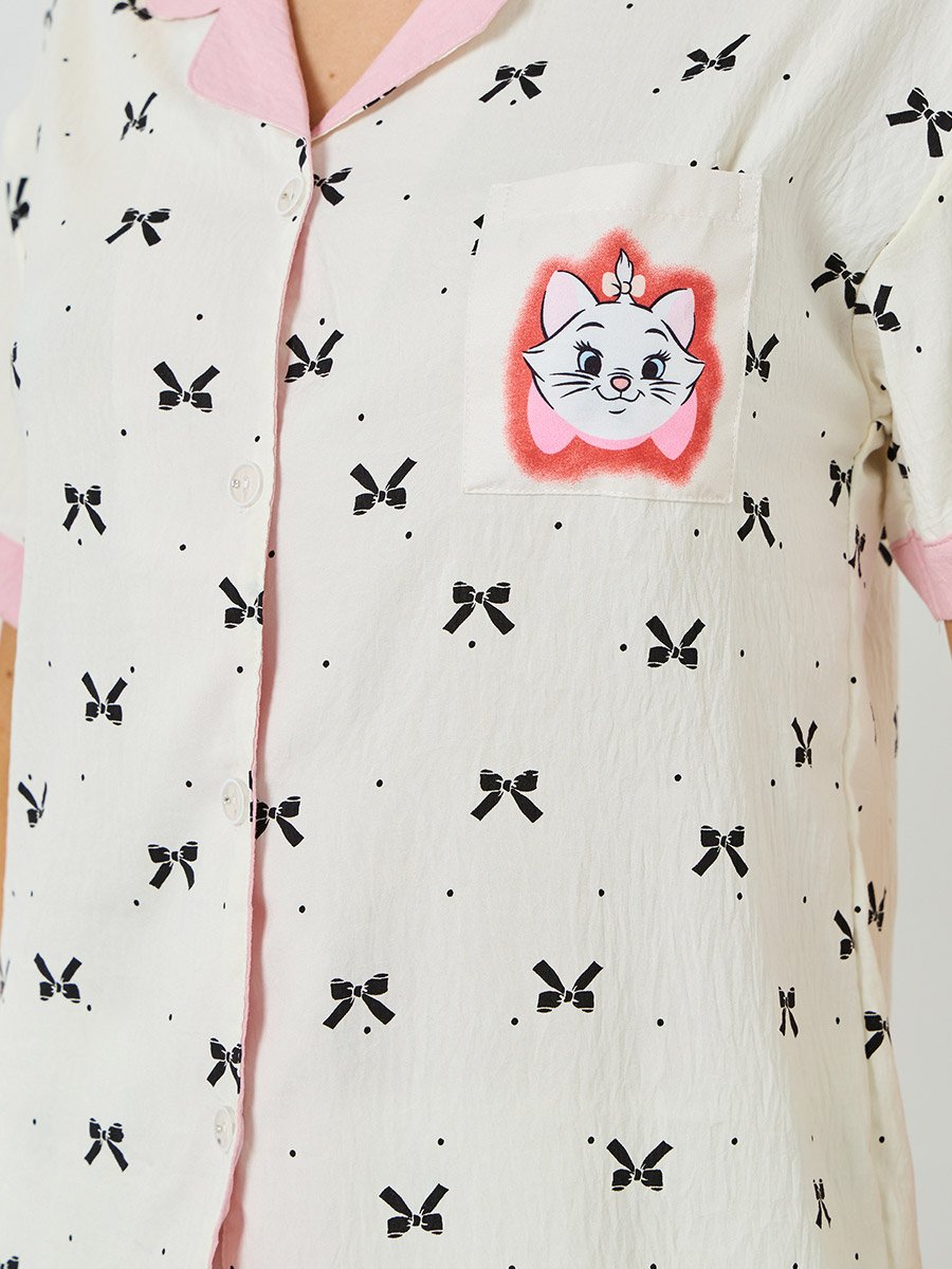 Pack of 3 - Cat Bow Print Shirt, Short and Pyjama Set