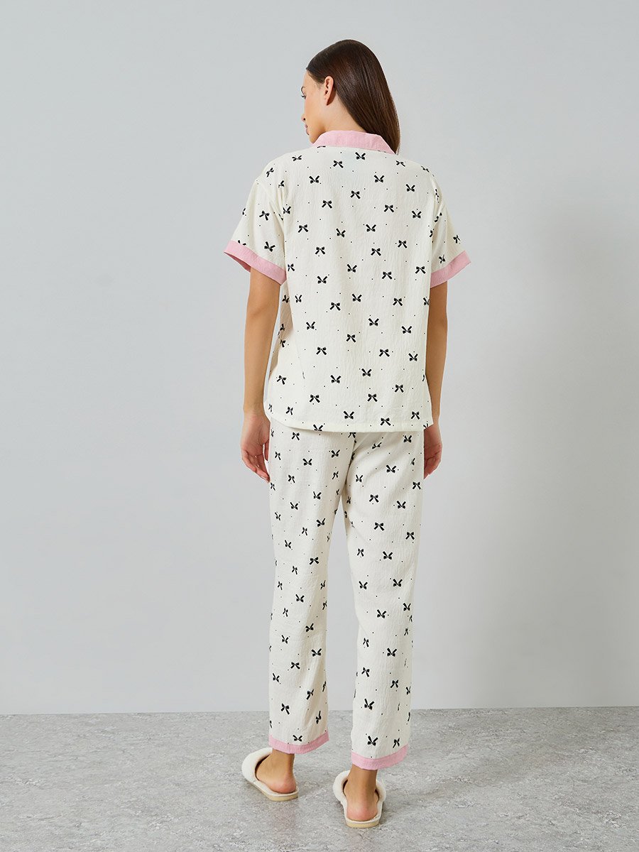 Pack of 3 - Cat Bow Print Shirt, Short and Pyjama Set