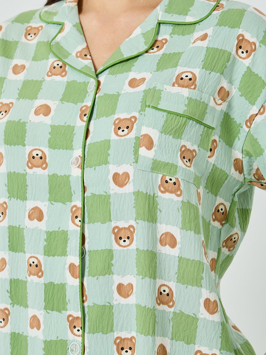 Bear Print Shirt and Pyjama Set