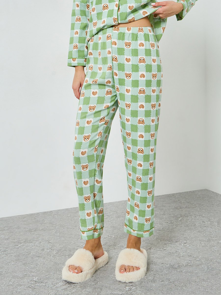 Bear Print Shirt and Pyjama Set