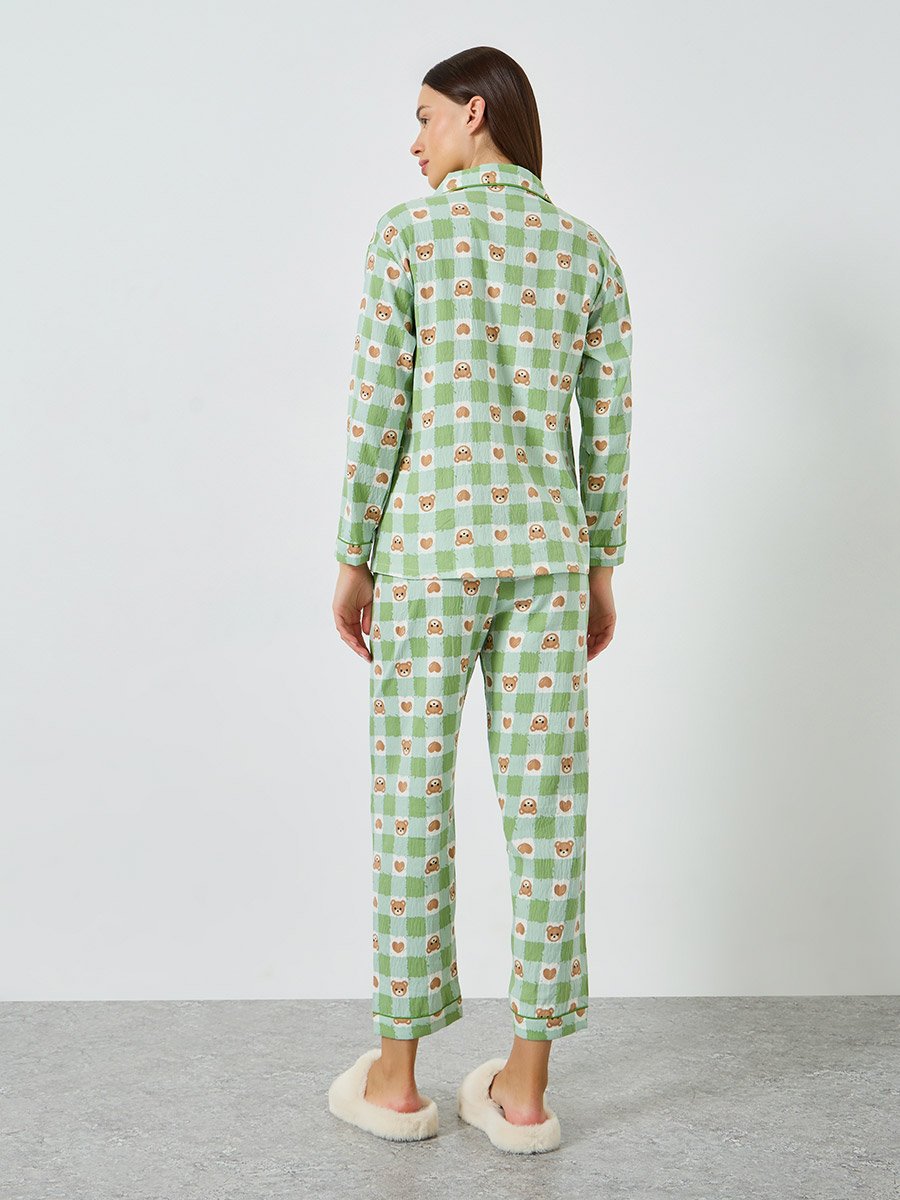Bear Print Shirt and Pyjama Set