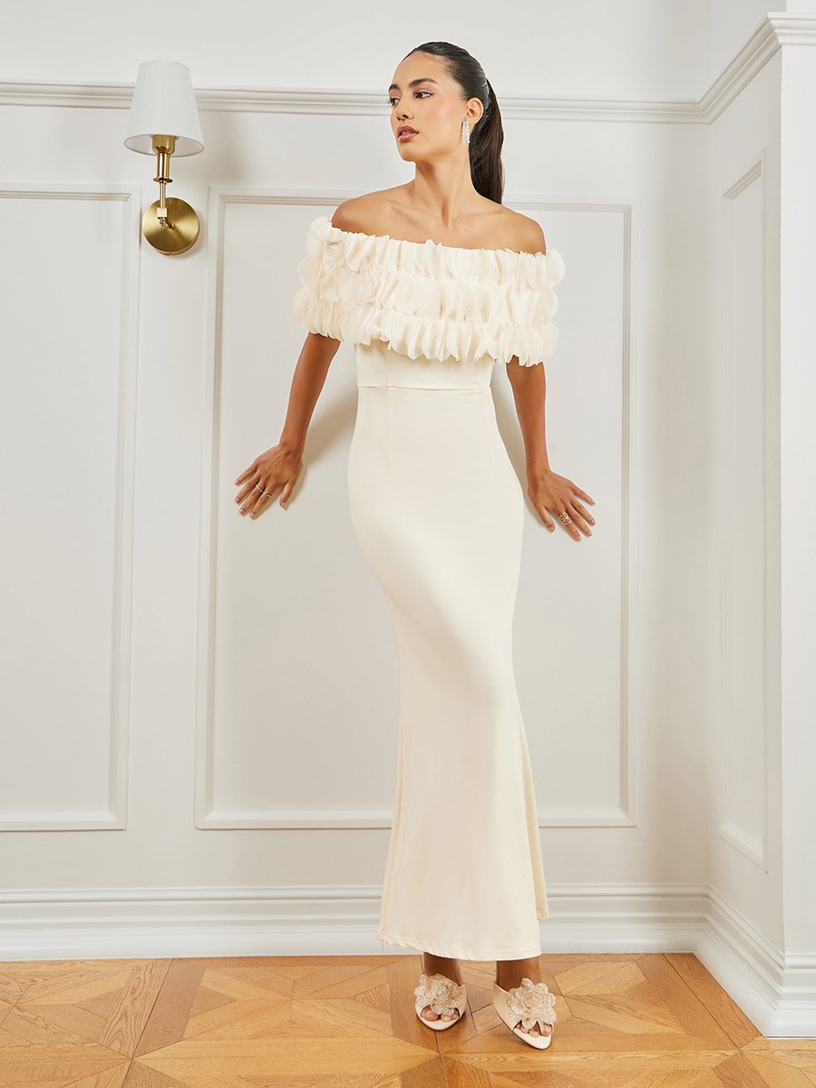 cream bodycon maxi dress Cream Long Sleeve Bodycon Knitted Maxi Dress main image 1