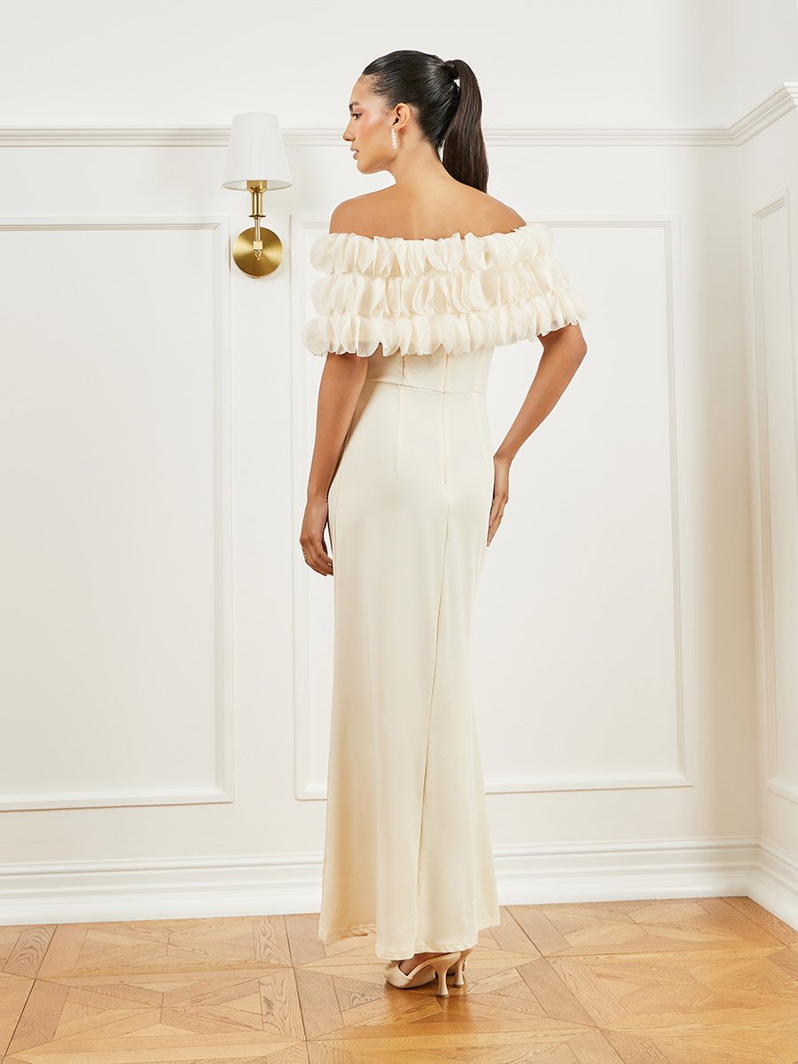 Cream Off-Shoulder Bodycon Maxi Dress