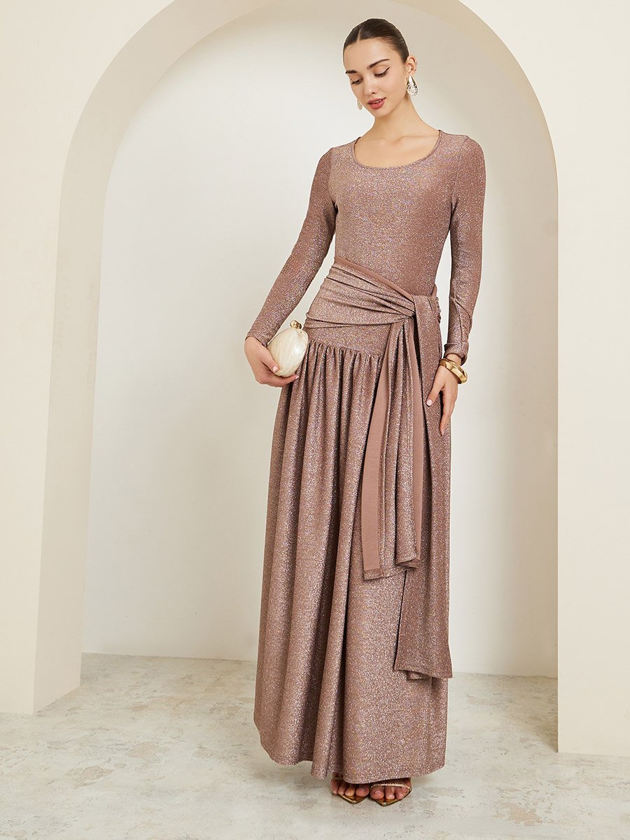 drop waist beige dress Ruched Drop Waist Dress main image 0