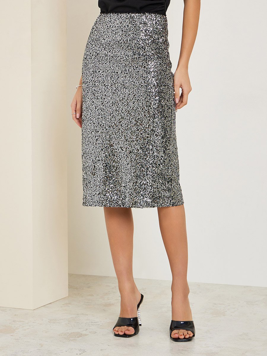Women Sparkling Sequin Midi Skirt
