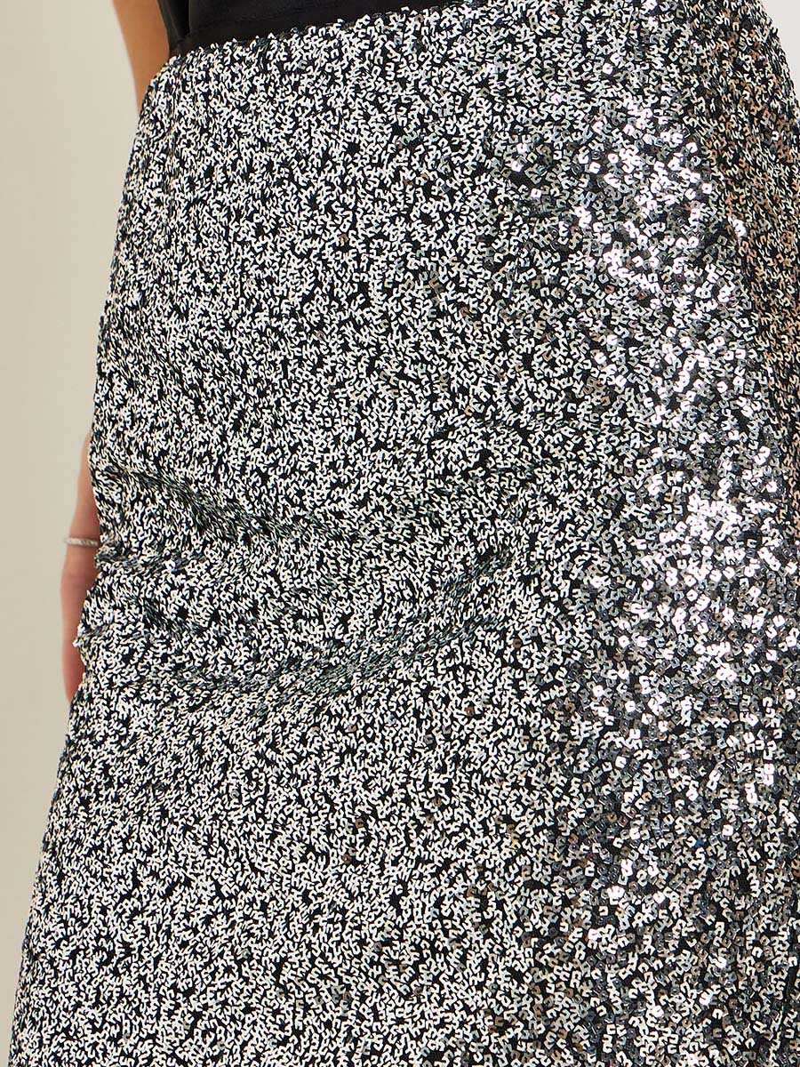 Women Sparkling Sequin Midi Skirt
