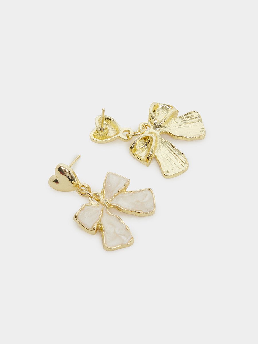Gold Heart and Bow Dangle Earrings