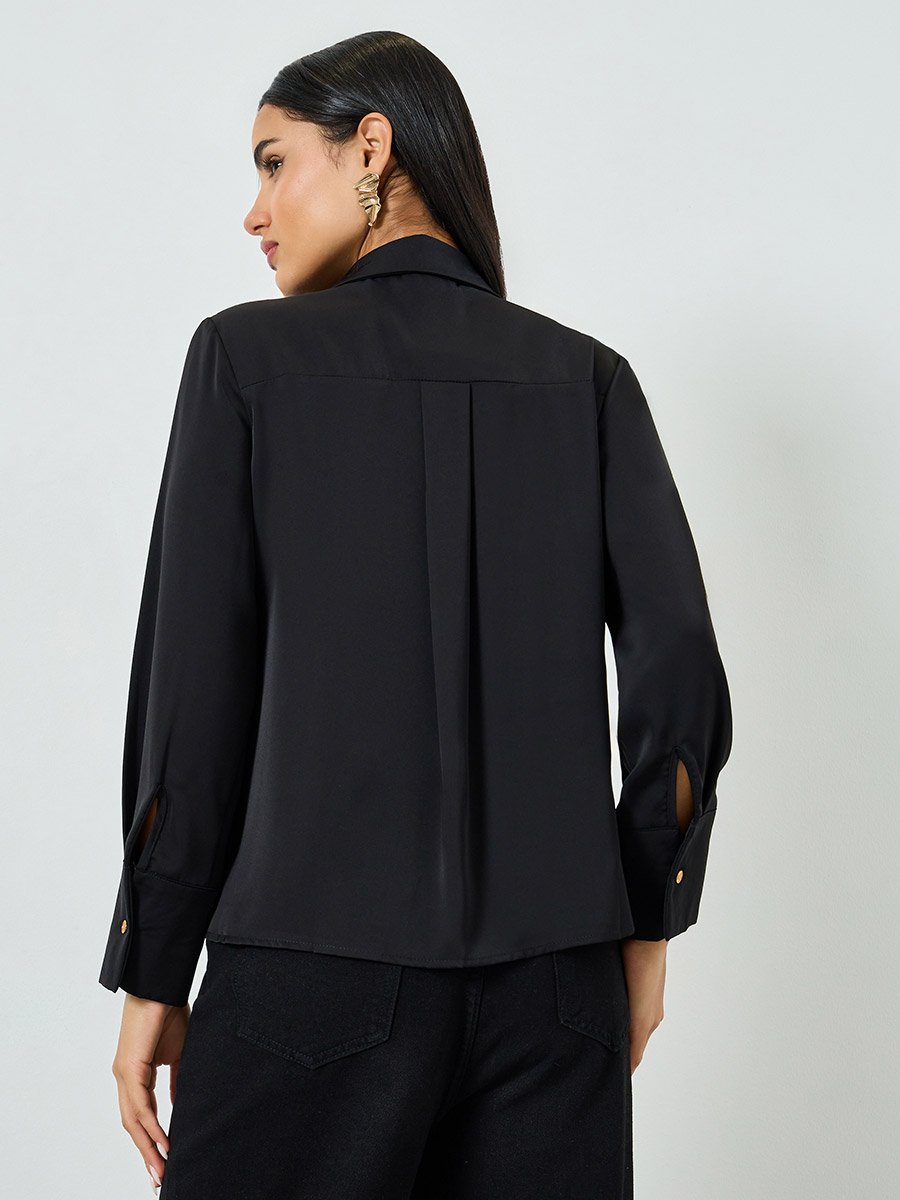 Black Solid Shirt with Buttoned Pockets