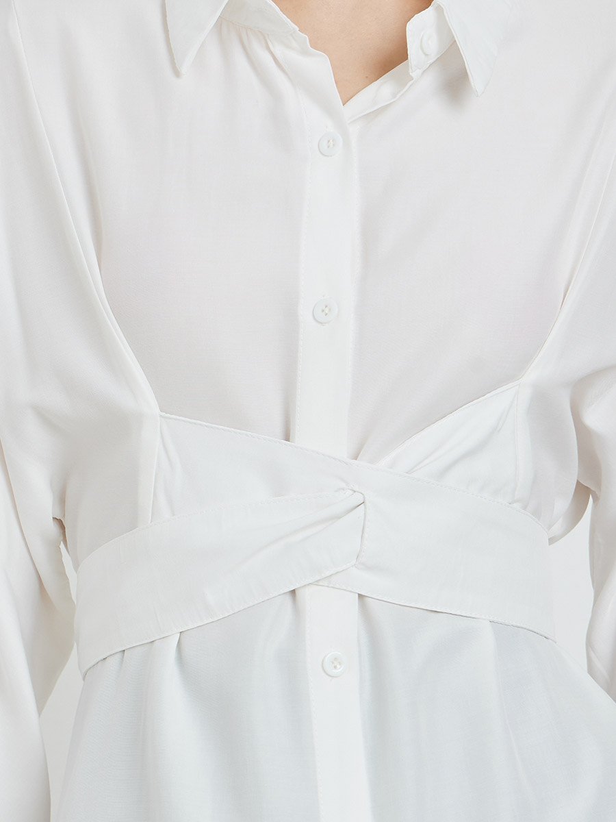 White Shirt with Pearl Shoulder Detail