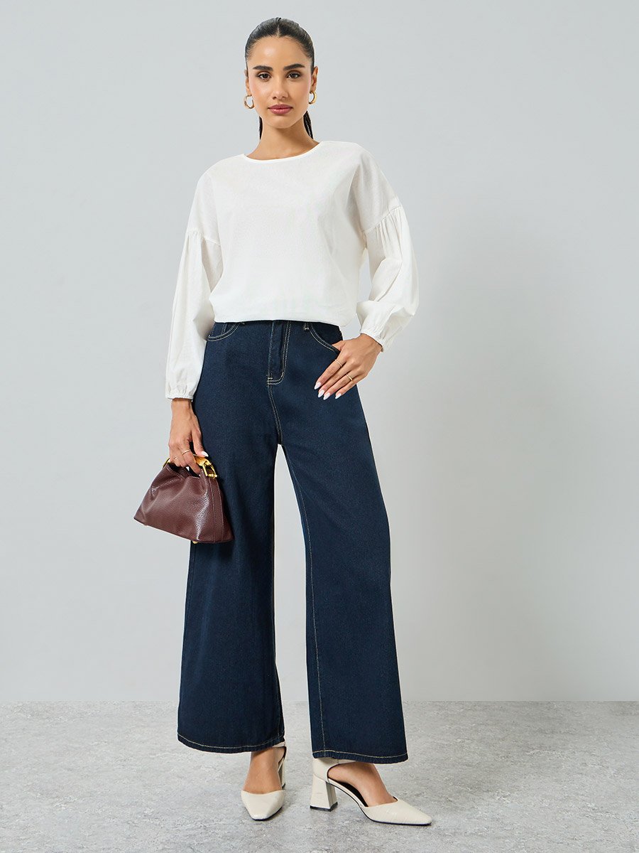 White Long Sleeve Blouse with Back Cutout Detail