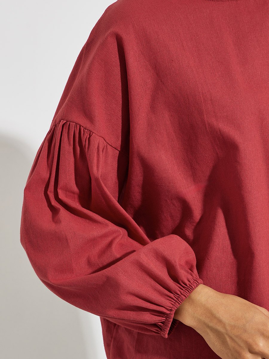 Red Solid Tie-Up Back Blouse