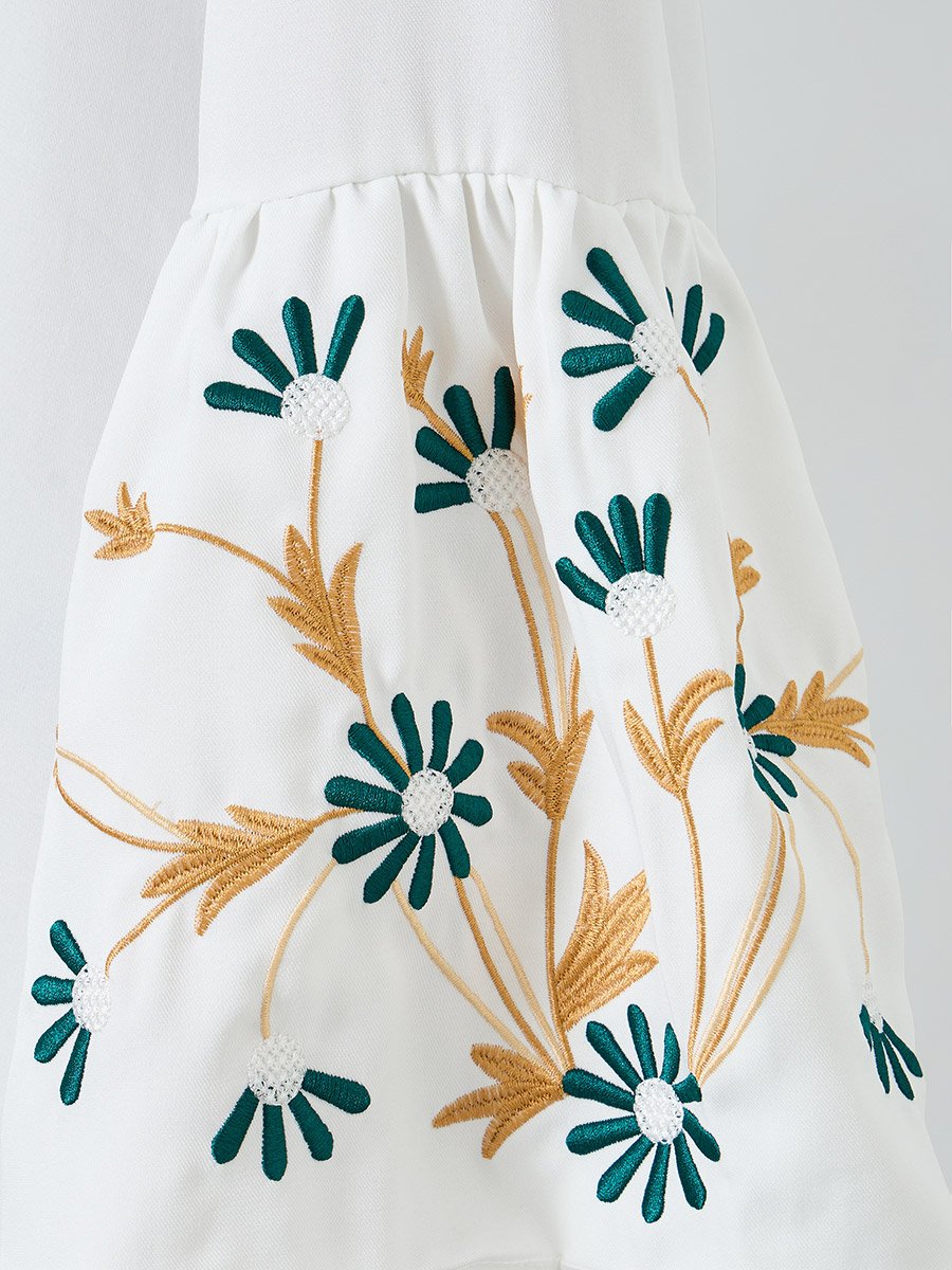 White Embroidered Collared A-Line Jalabiya