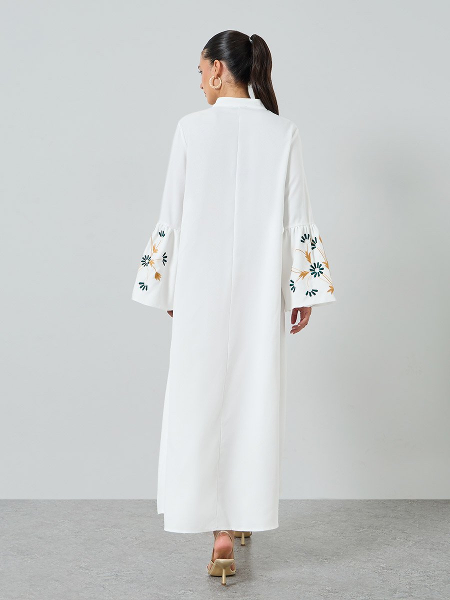 White Embroidered Collared A-Line Jalabiya