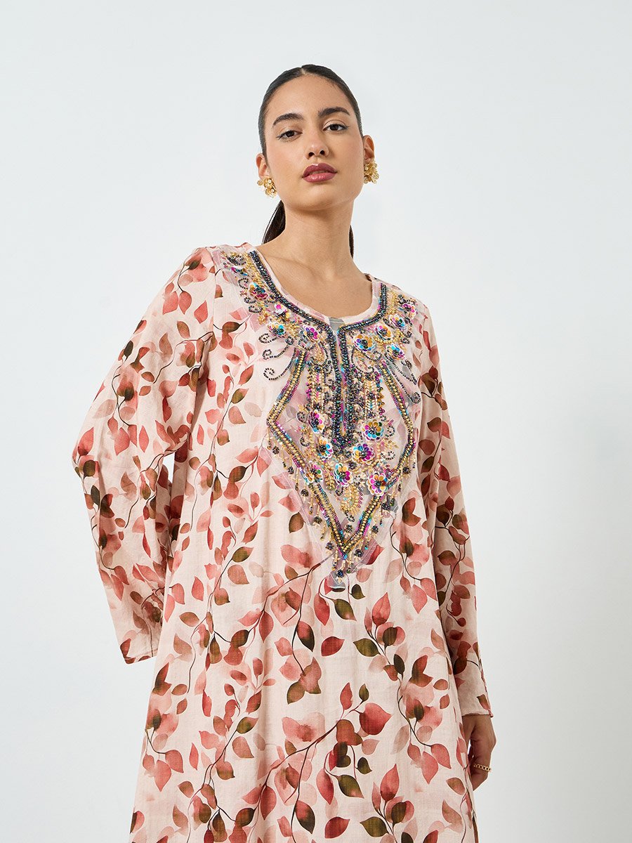 Floral Printed Embroidered Mukhawar Jalabiya