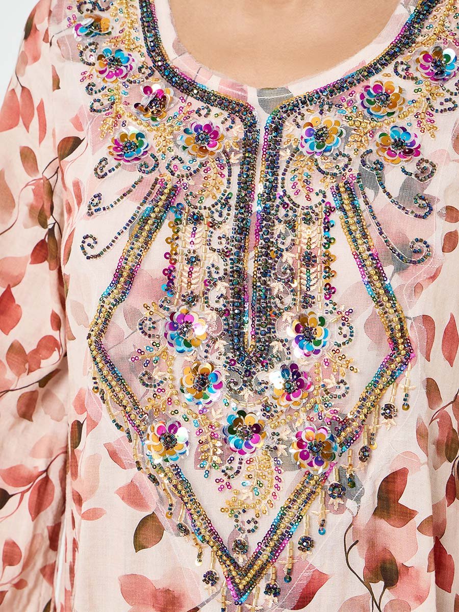 Floral Printed Embroidered Mukhawar Jalabiya