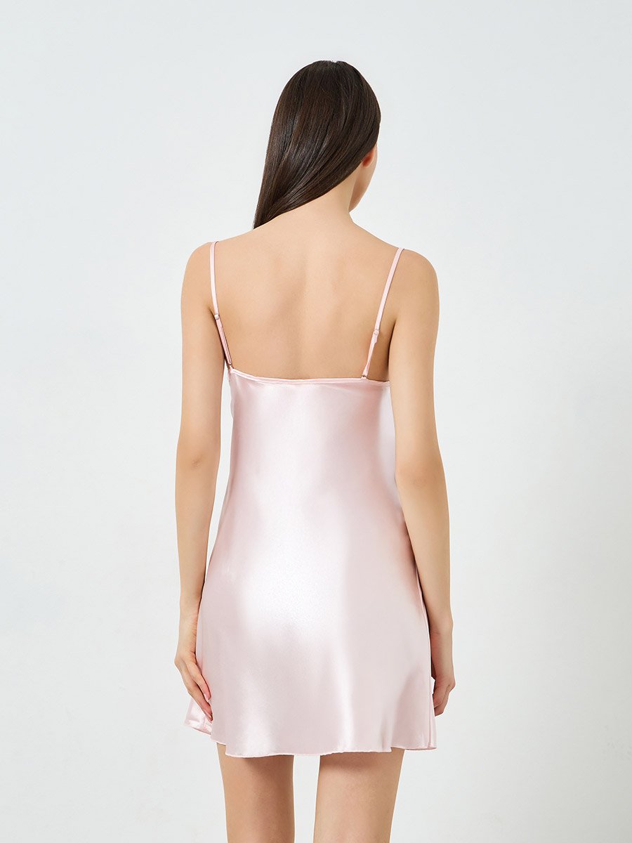 Pack of 2 - Satin V Neck Lace Detail Slip Dress and Robe Set