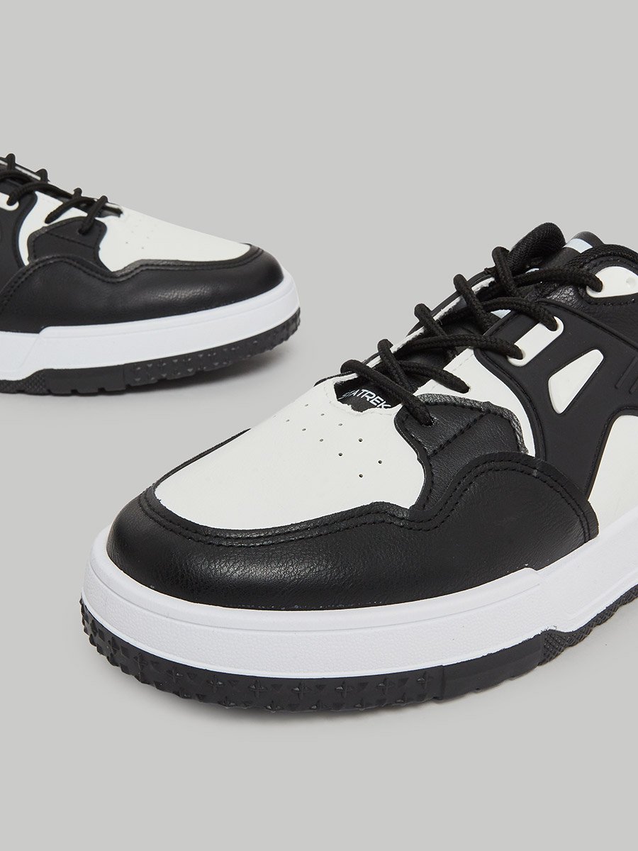 Black Contrast Panel Lace-Up Sneakers