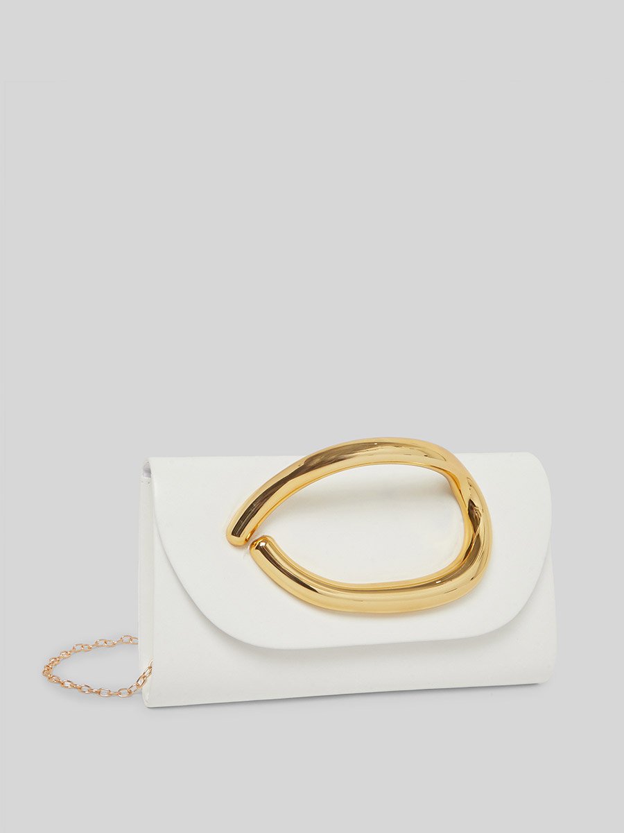 White Clutch Bag with Gold Handle
