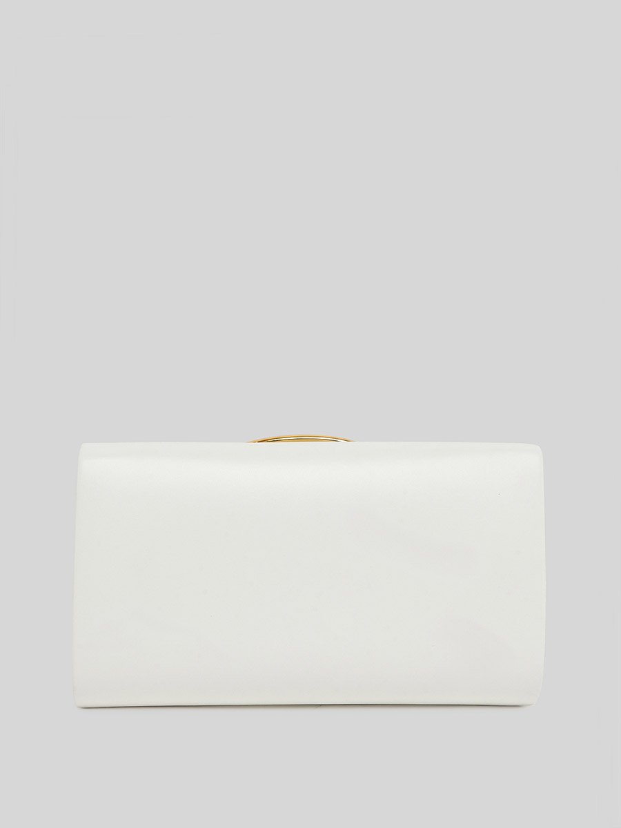 White Clutch Bag with Gold Handle