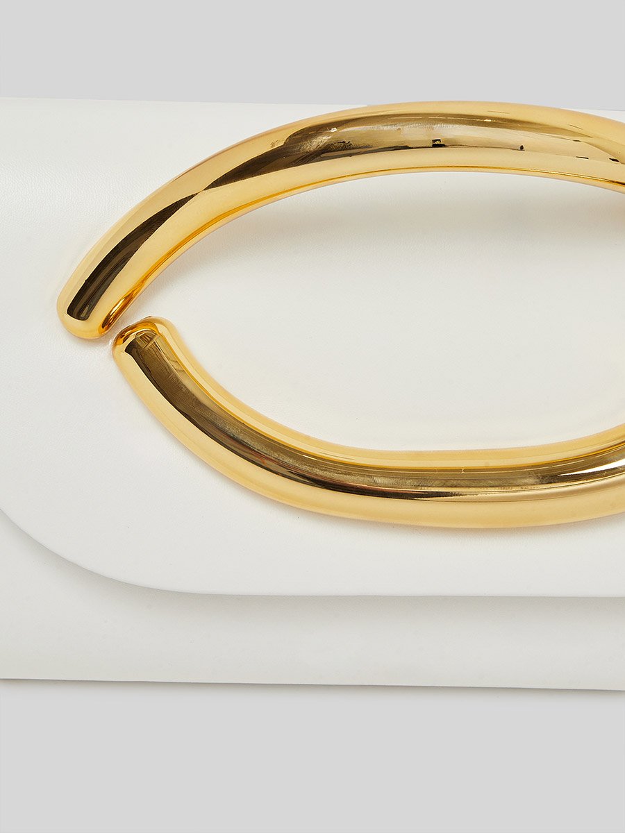 White Clutch Bag with Gold Handle