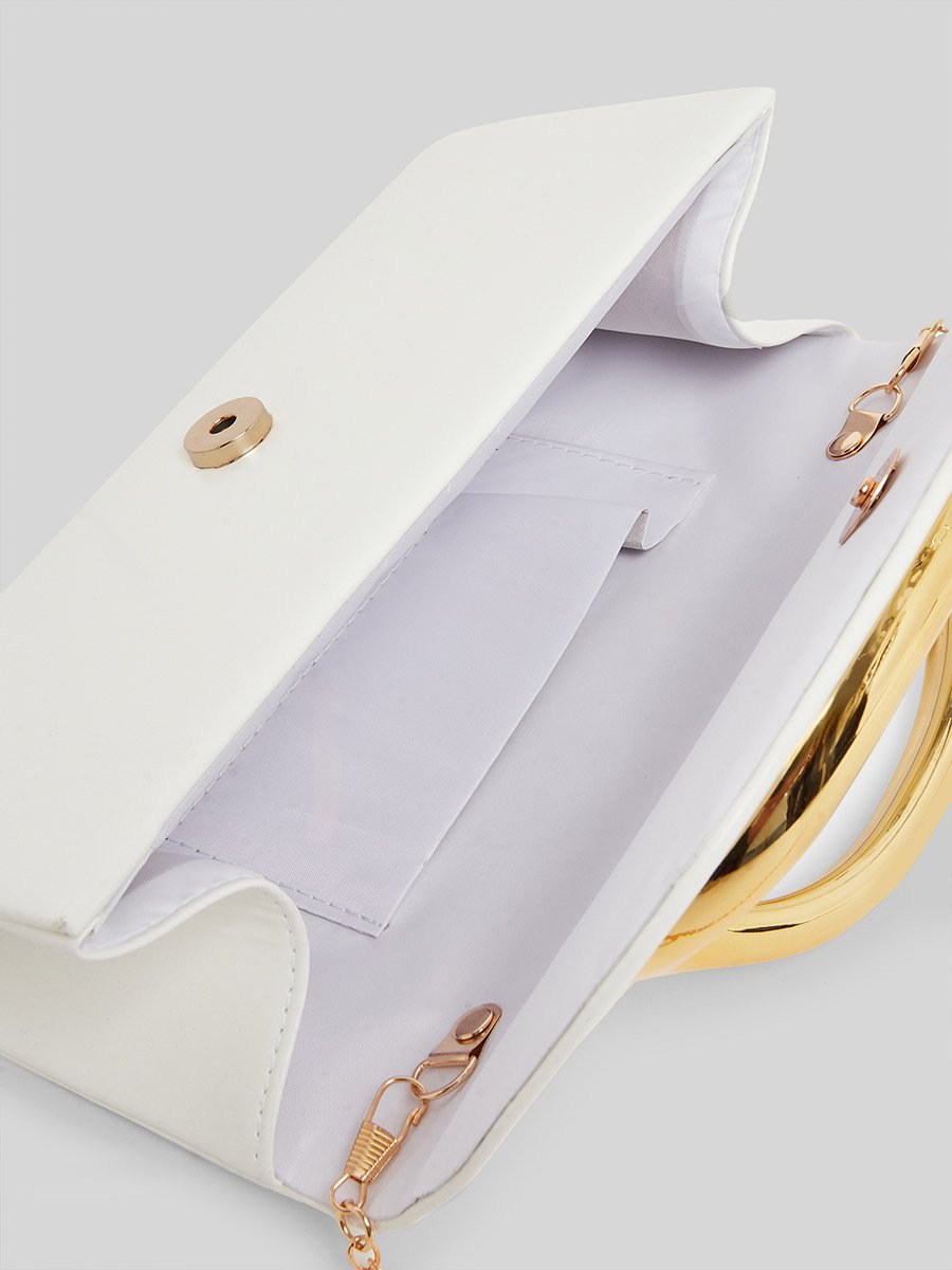 White Clutch Bag with Gold Handle