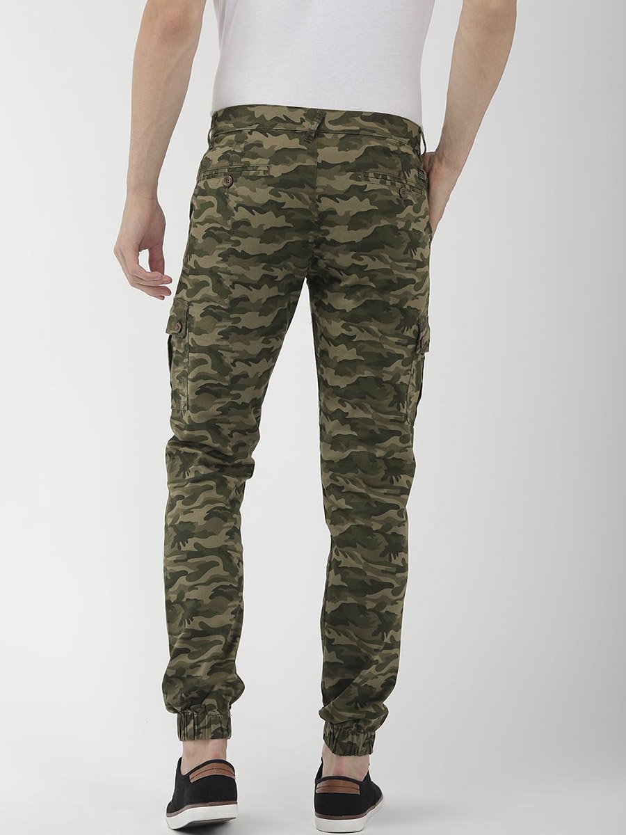 Men Olive Slim Fit Camouflage Cargo