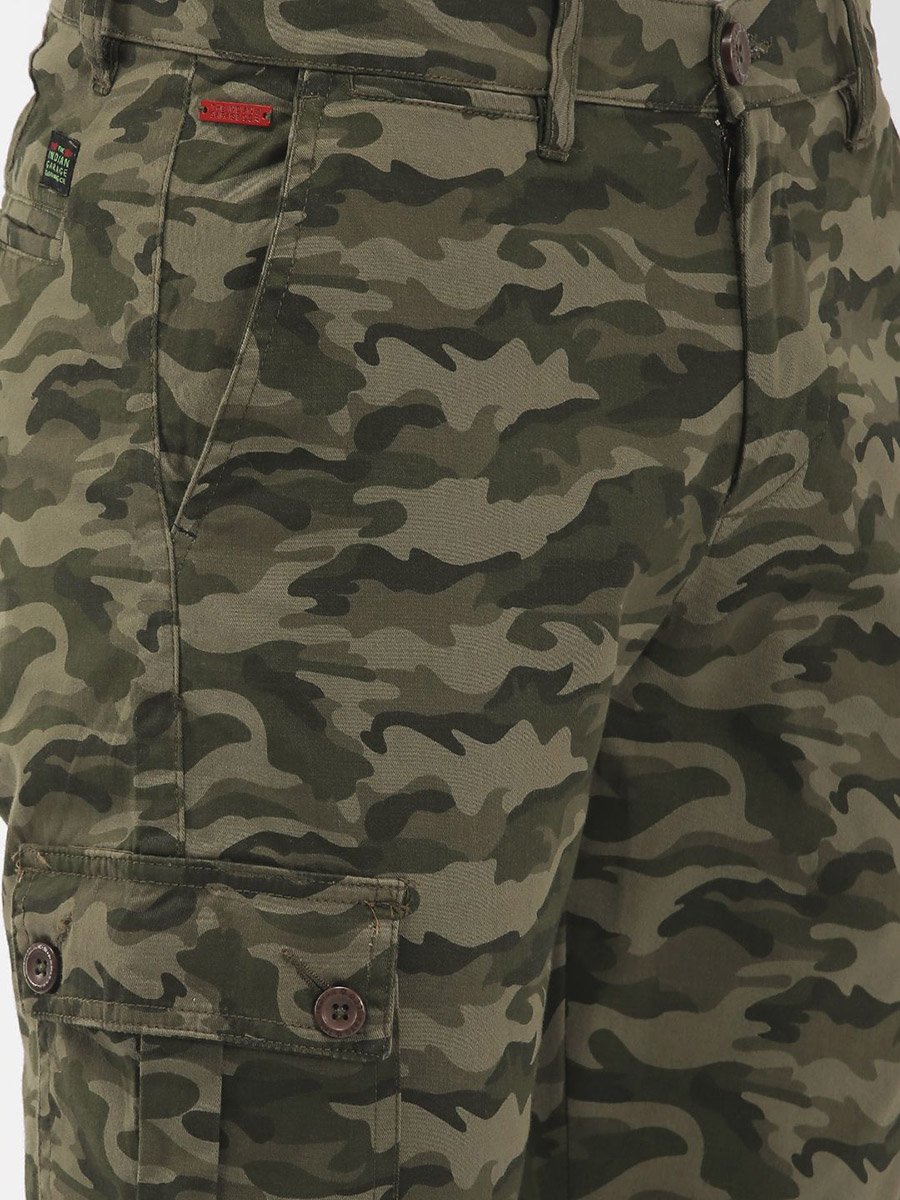 Men Olive Slim Fit Camouflage Cargo