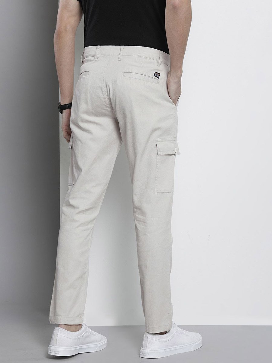 Men Grey Regular Fit Solid Cargo Pants