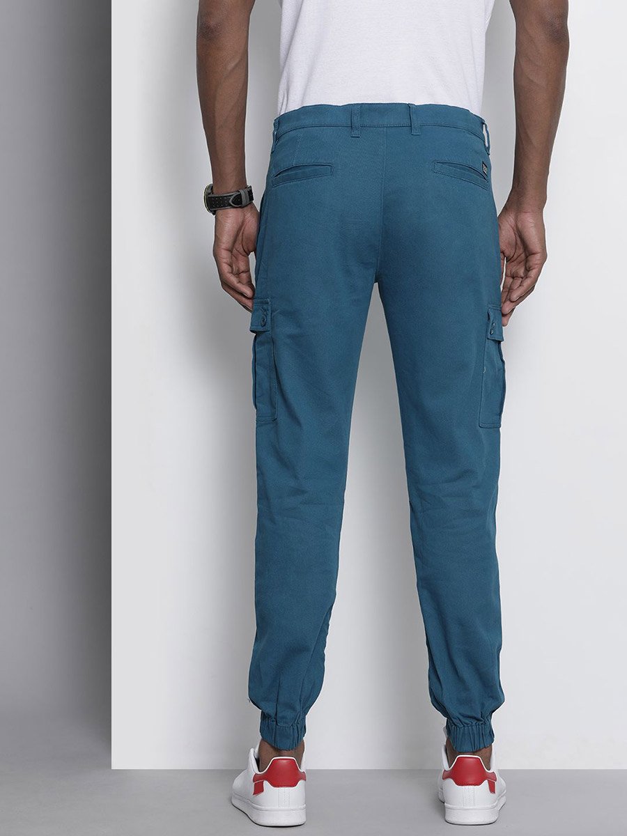Men Blue Slim Fit Solid Cargo Joggers