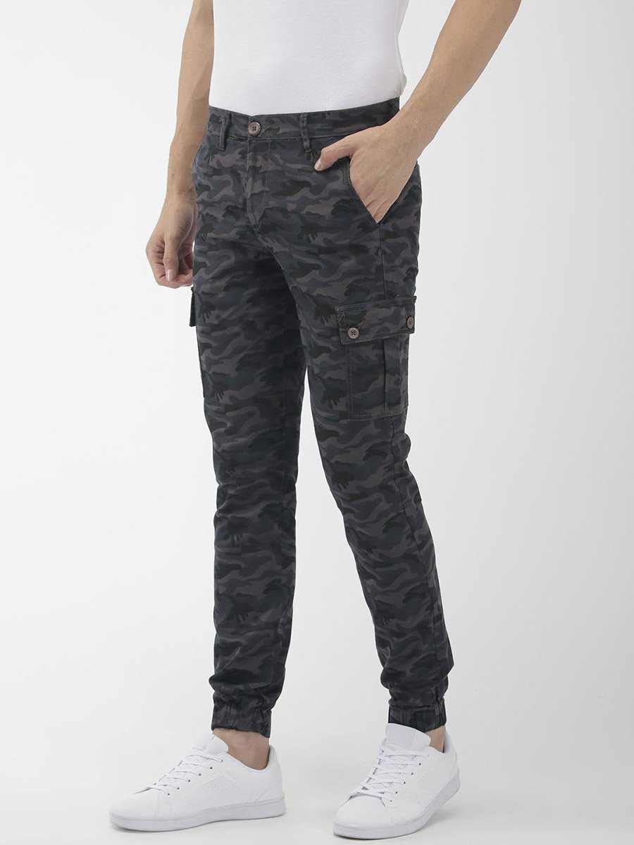 Men Grey Slim Fit Camouflage Cargo