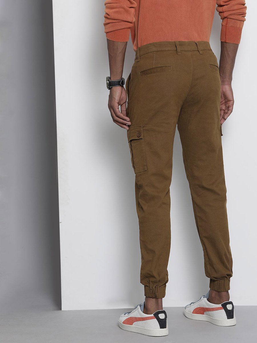 Men Brown Slim Fit Solid Cargo Joggers