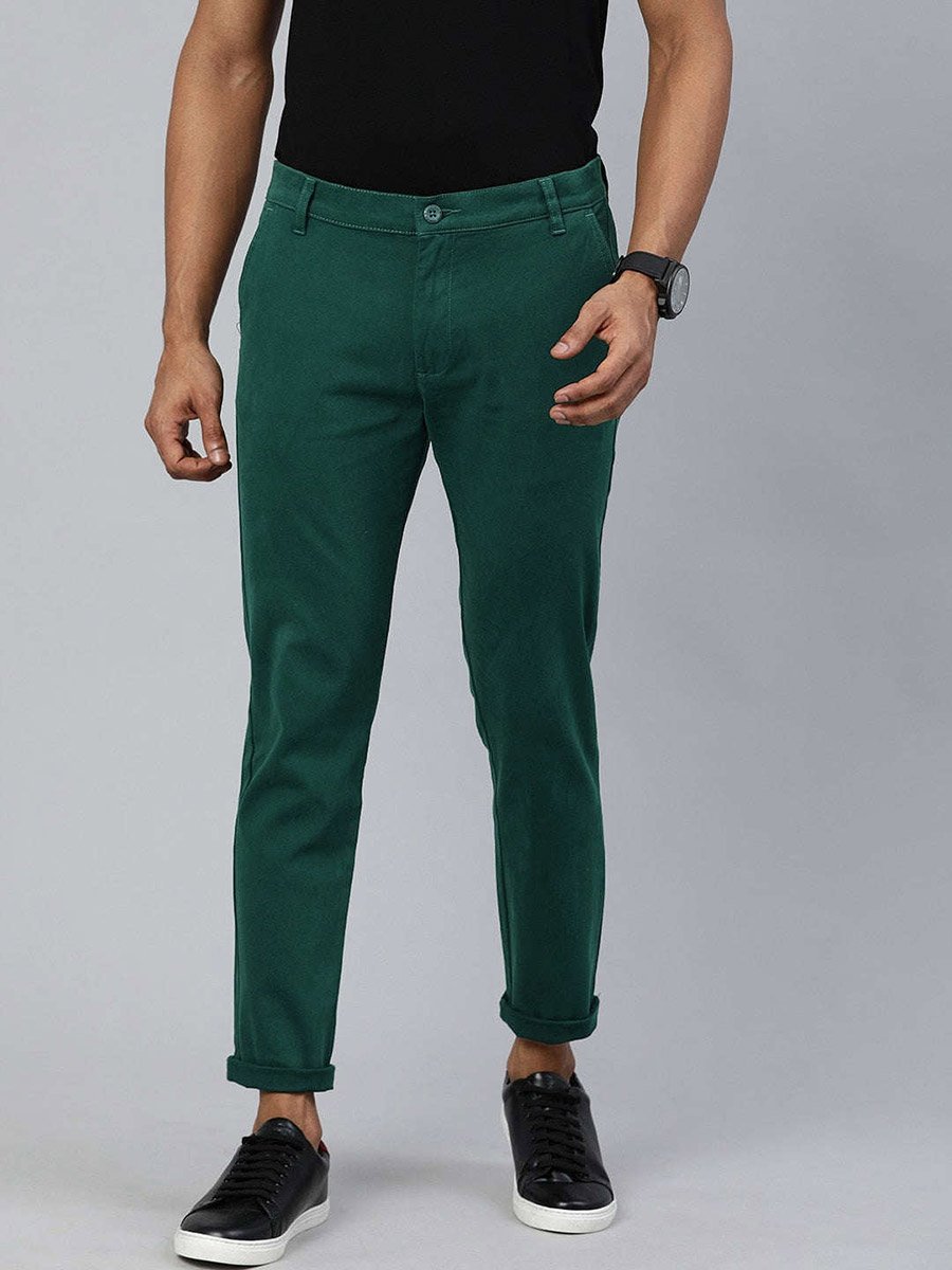 Men Green Slim Fit Solid Chinos