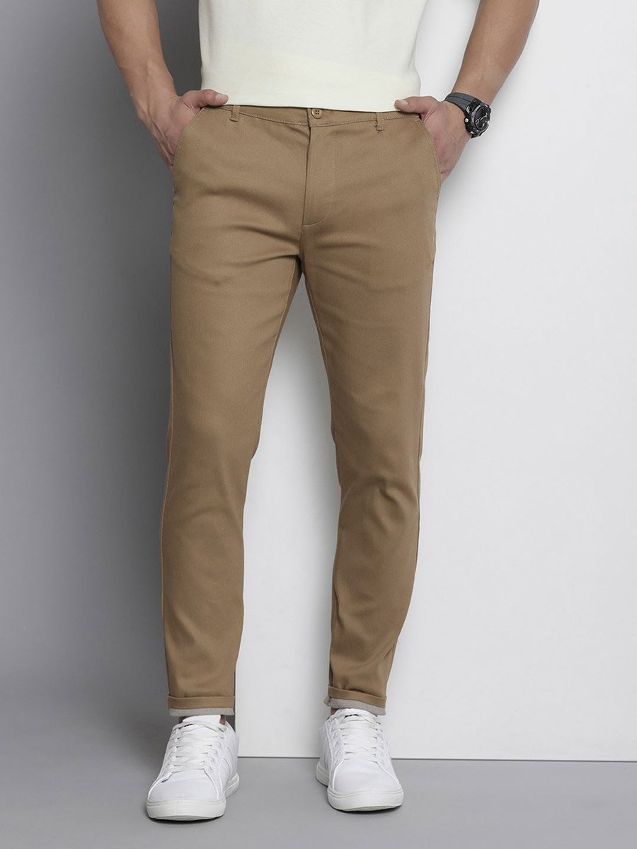 Men Brown Slim Fit Solid Chinos