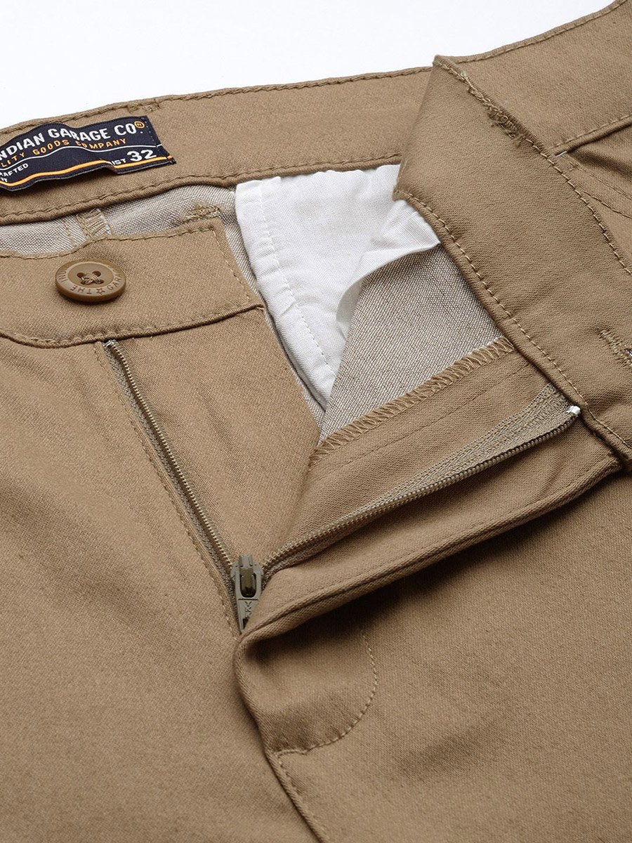 Men Brown Slim Fit Solid Chinos