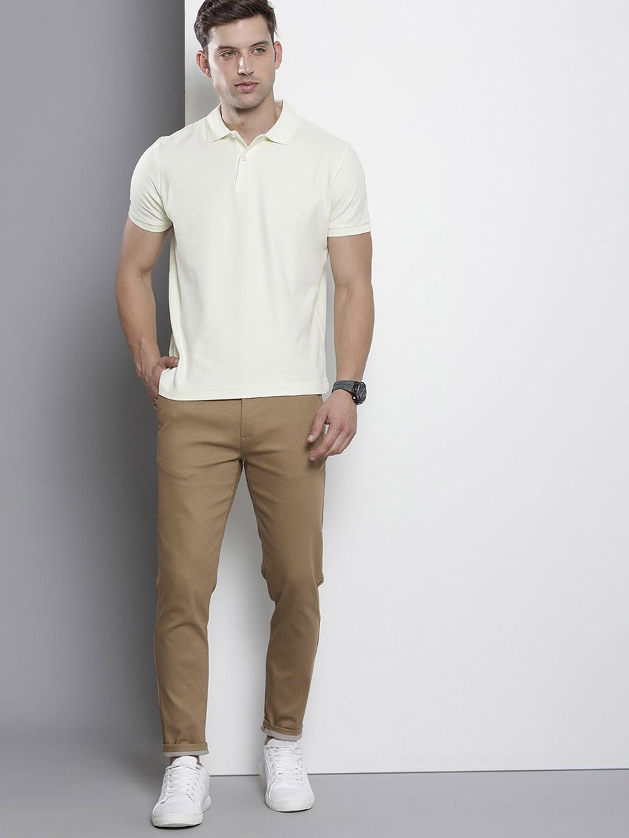 Men Brown Slim Fit Solid Chinos