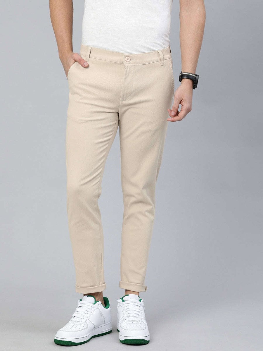 Men Green Slim Fit Solid Chinos