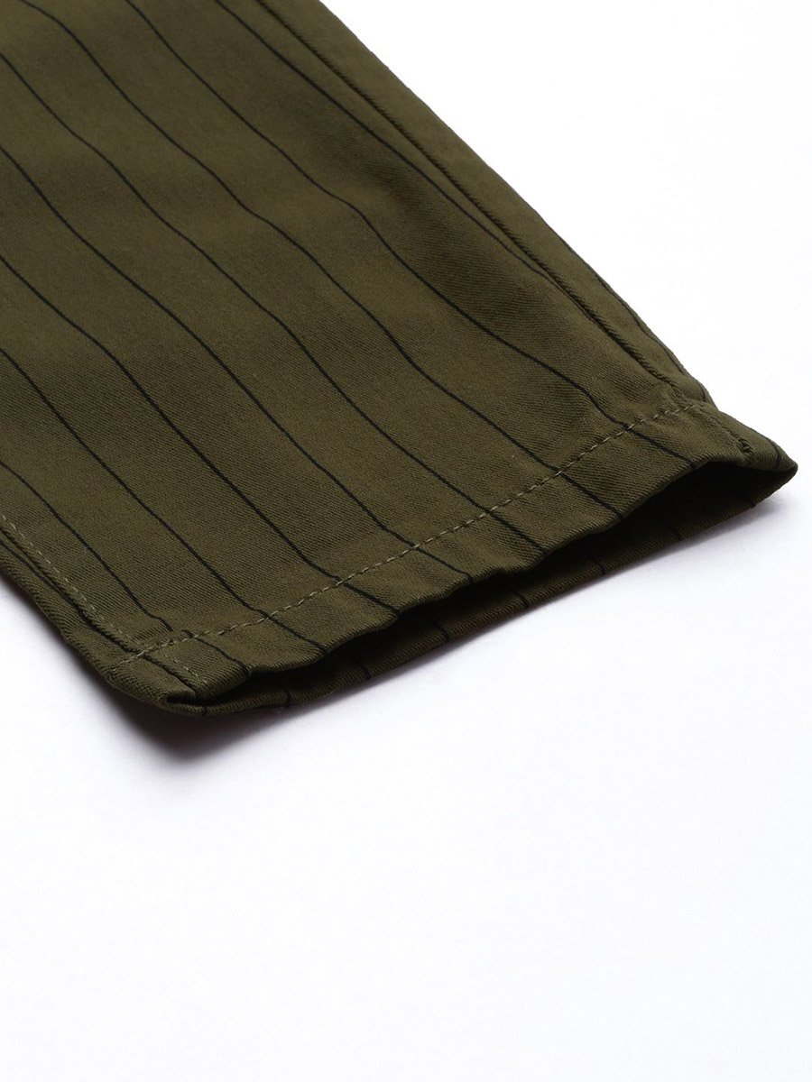Men Olive Green Slim Fit Striped Chinos