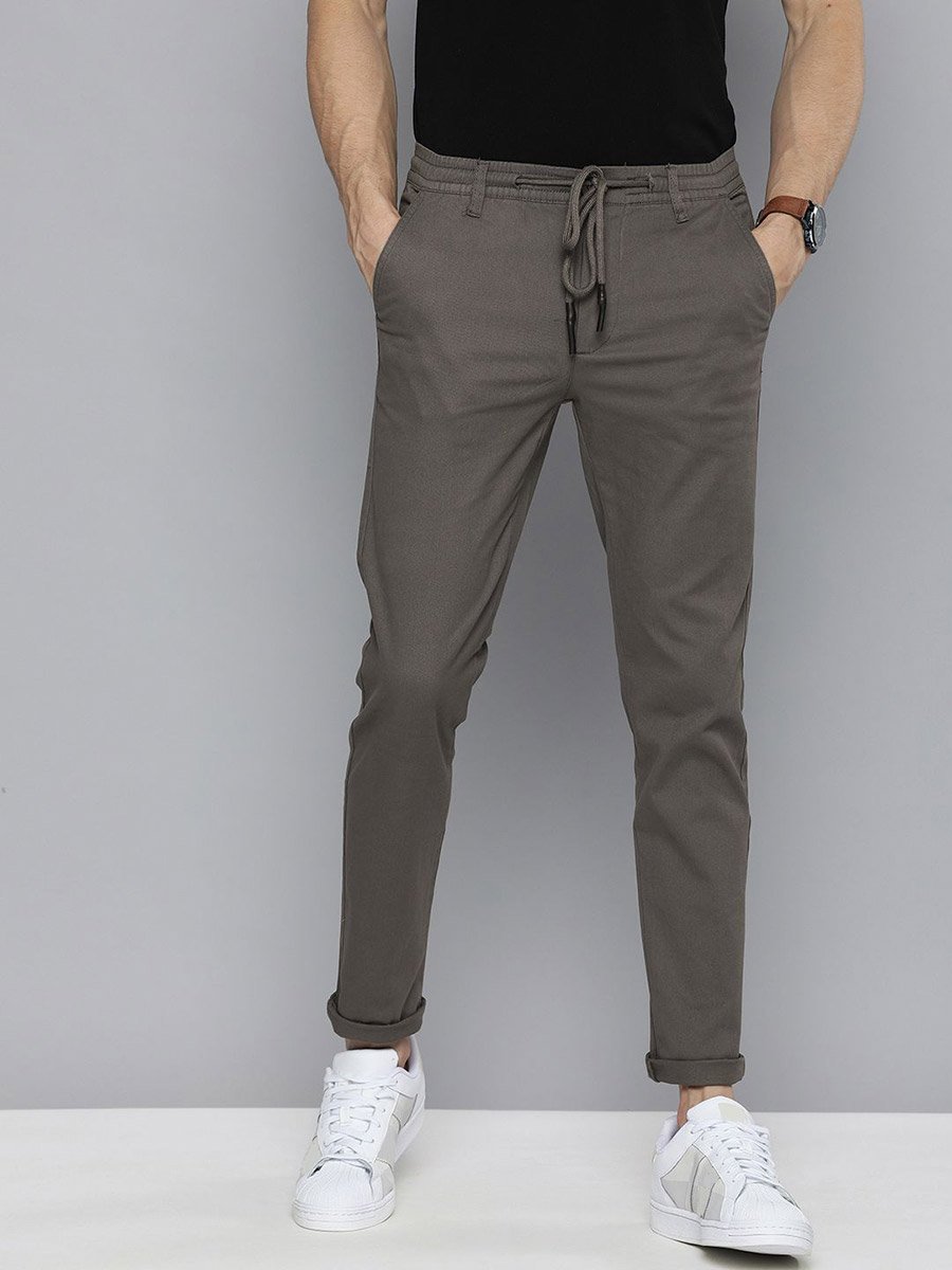 Men Grey Slim Fit Solid Chinos