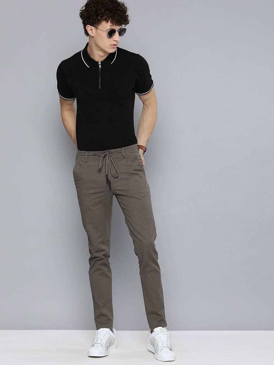 Men Grey Slim Fit Solid Chinos