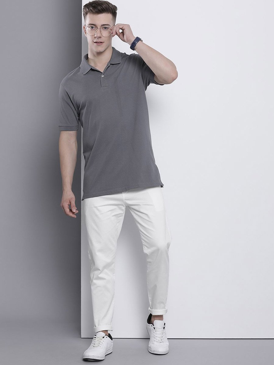 Men White Slim Fit Solid Chinos