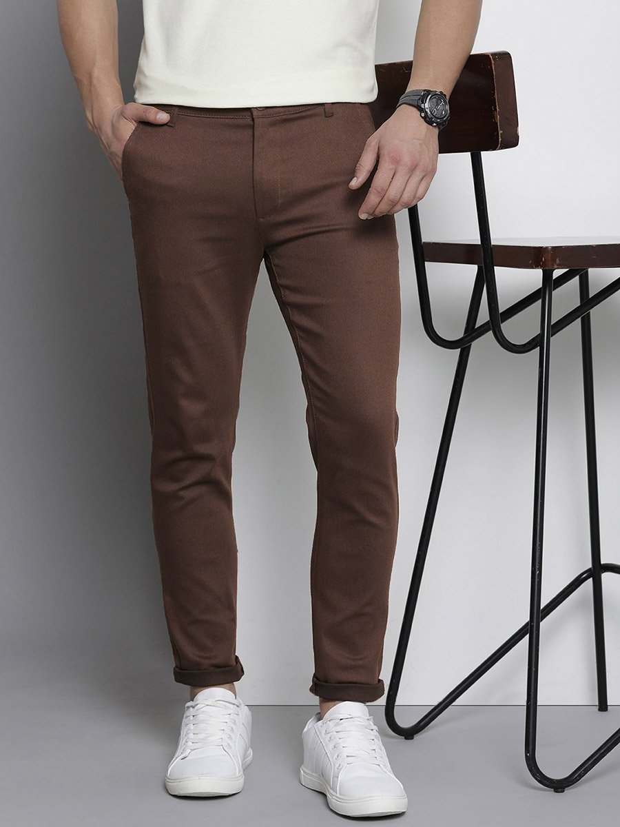 Men Brown Slim Fit Solid Chinos