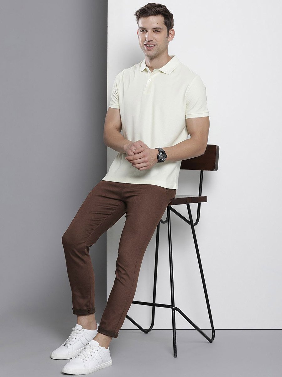Men Brown Slim Fit Solid Chinos