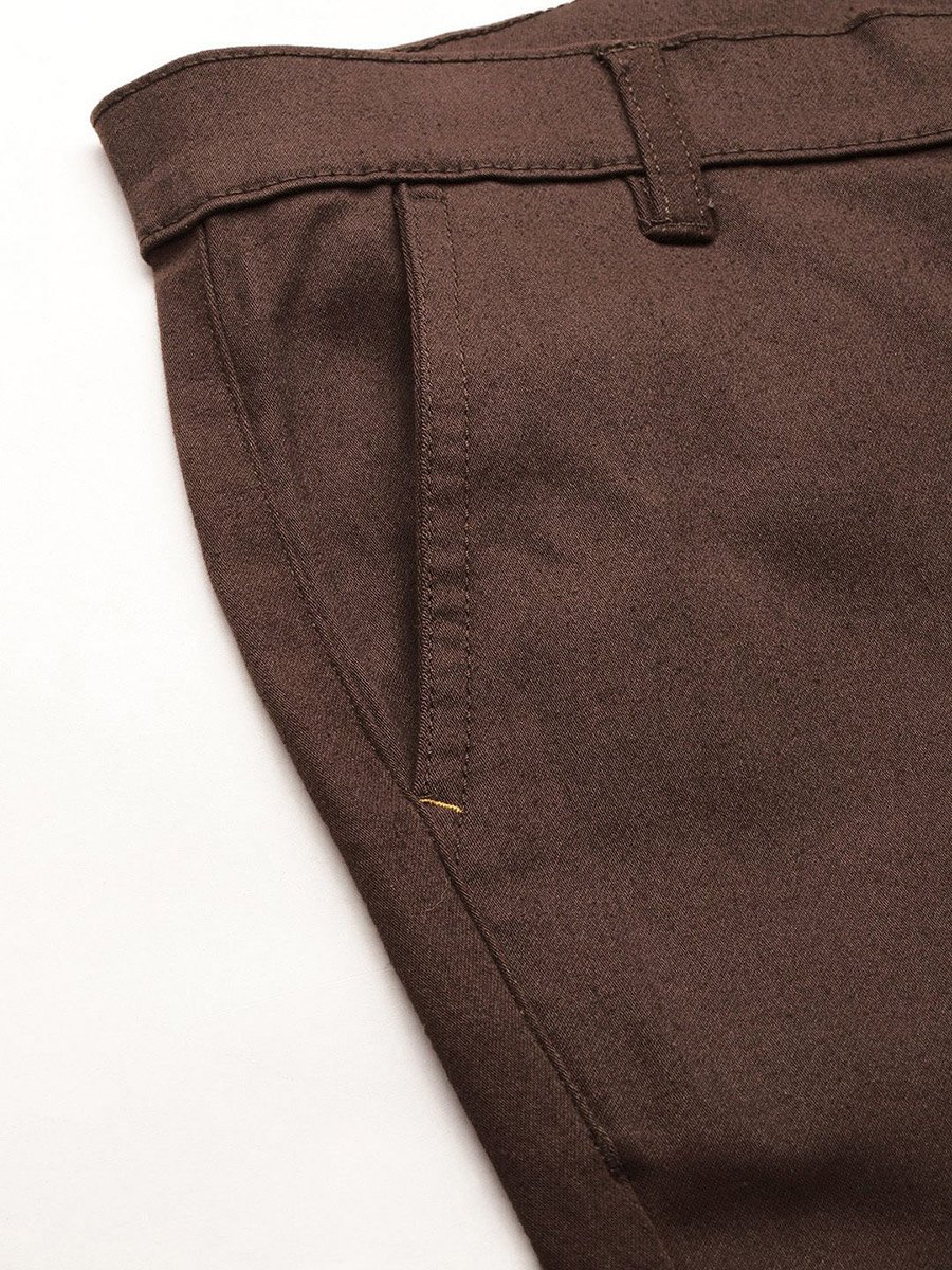 Men Brown Slim Fit Solid Chinos