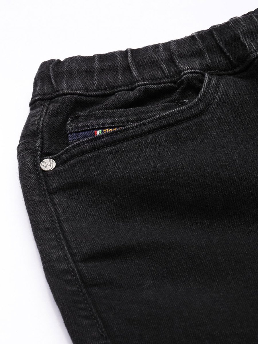Men Black Slim Fit Solid Denim Joggers