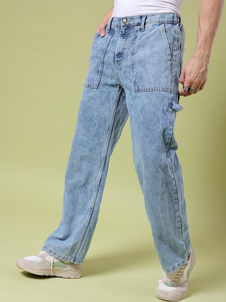 Men Blue Washed Baggy Fit Jeans