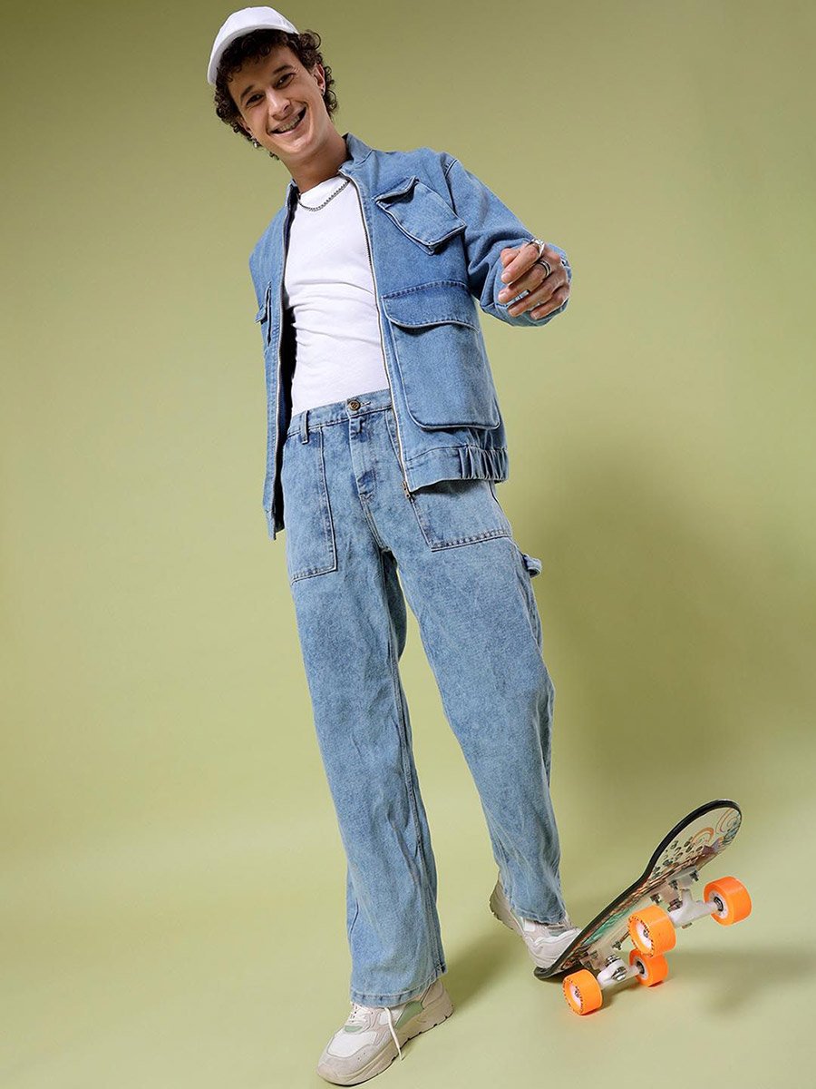 Men Blue Washed Baggy Fit Jeans