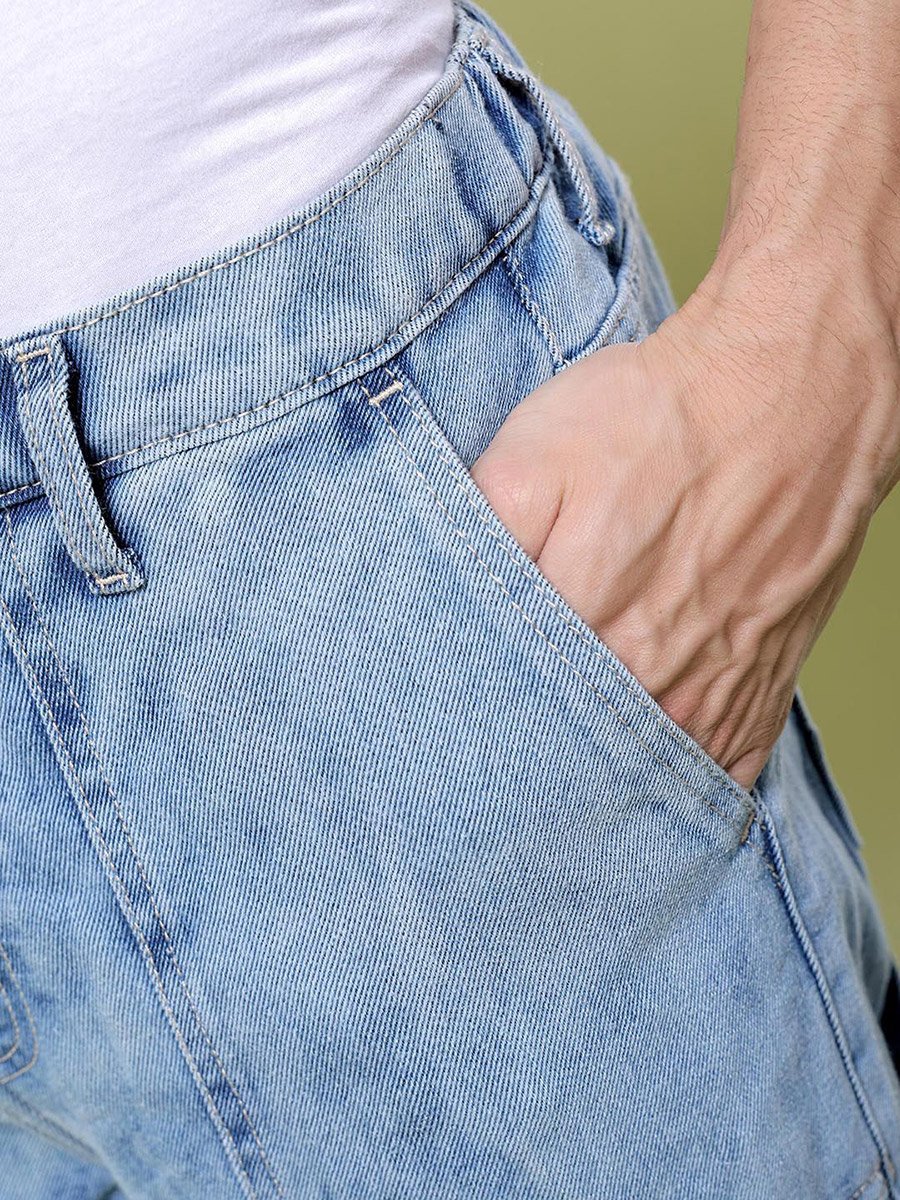 Men Blue Washed Baggy Fit Jeans