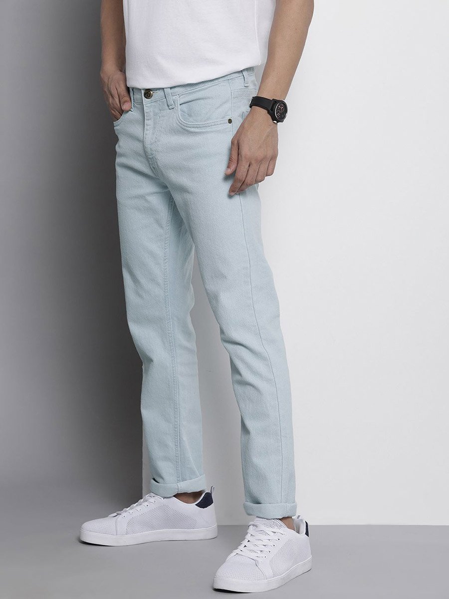Men Blue Slim Straight Fit Solid Jeans