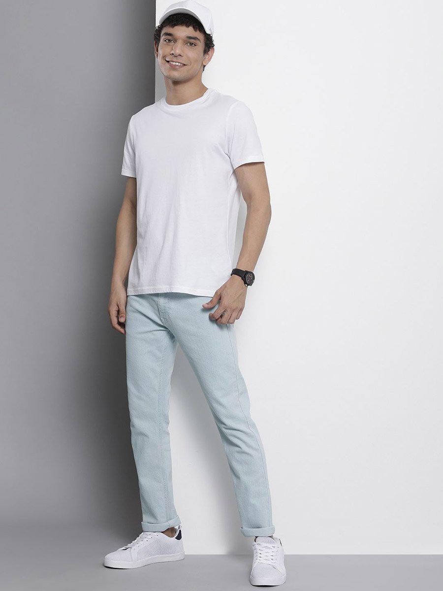 Men Blue Slim Straight Fit Solid Jeans