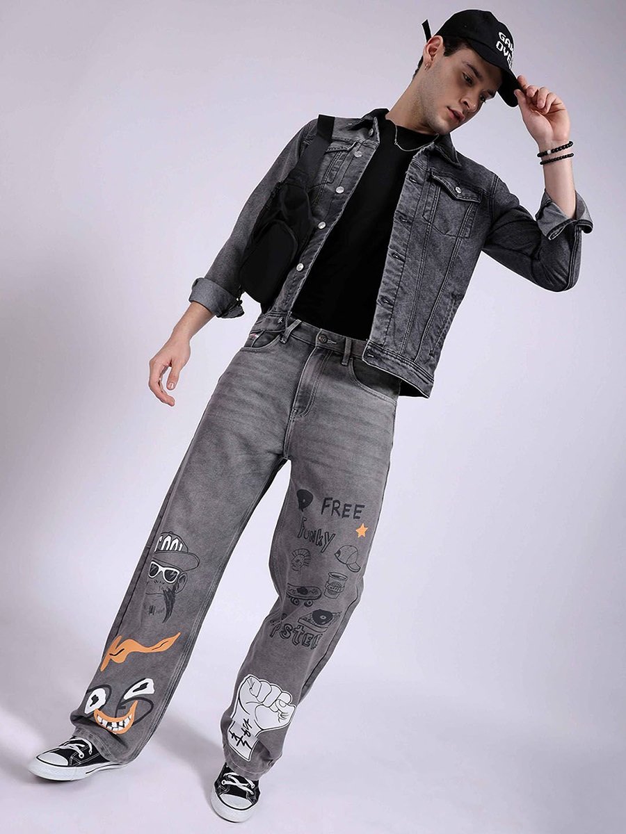 Men Baggy Fit Conversational Jeans